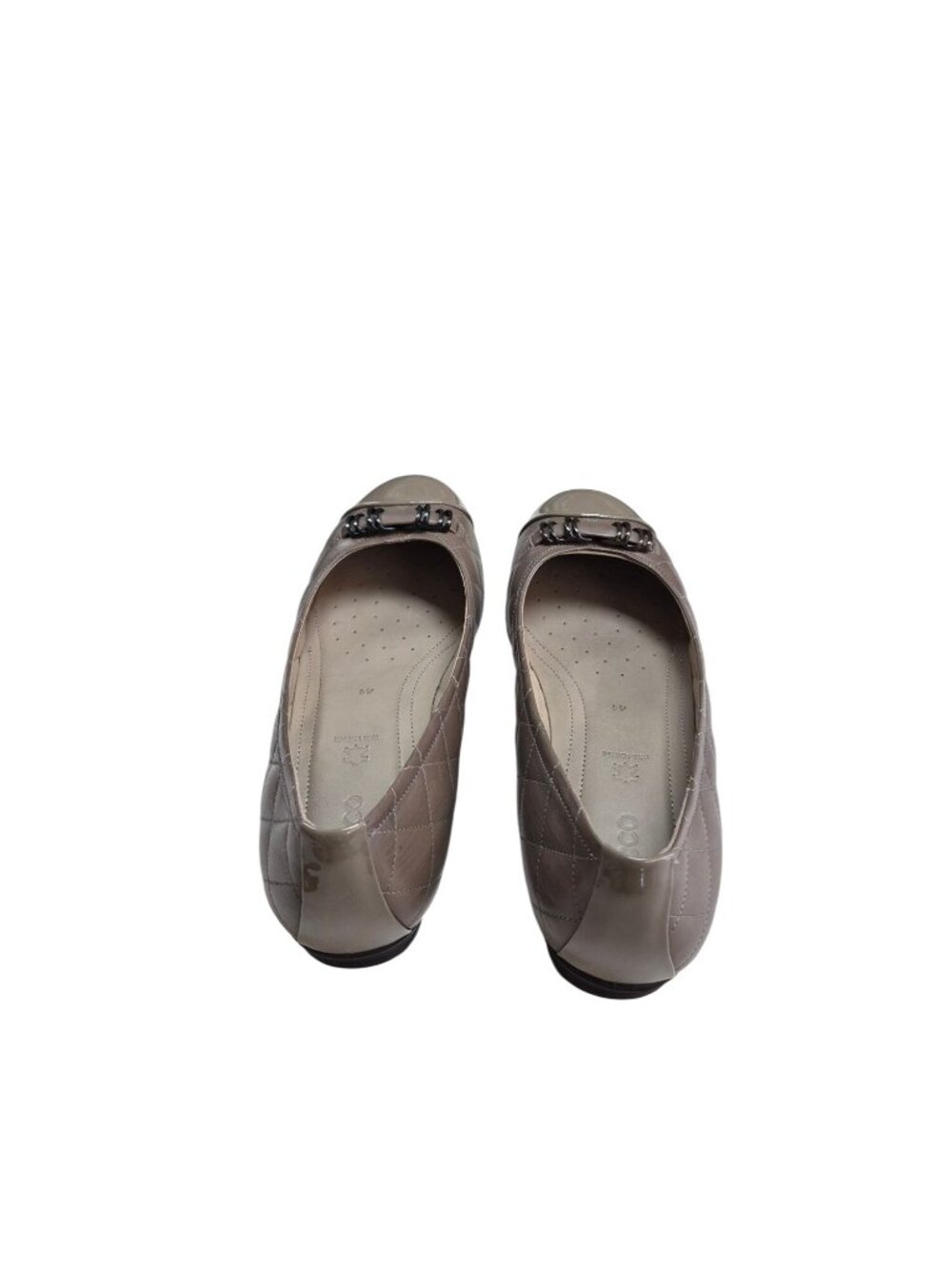 ECCO Women's 10 Quilted Leather Flats Buckle Detail Size 41 Taupe Patent Toe - Picture 4 of 13